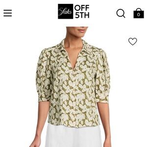 SAKS FIFTH AVENUE Floral Puff Sleeve 100% Linen Shirt
